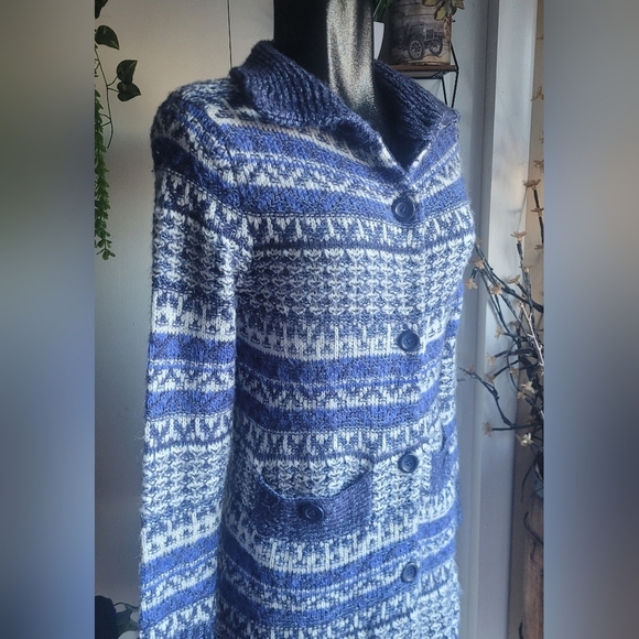 Joseph A Blue and White Button Front Knit Mid Length Cardigan S - Picture 3 of 7
